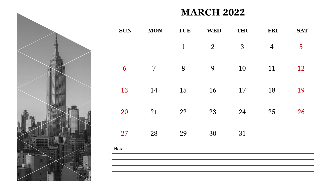 PowerPoint Calendar March 2022 Template